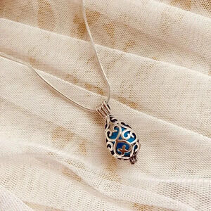 Copper Blue WaterDrop Metallic Pendant Sterling Silver Necklace 18"